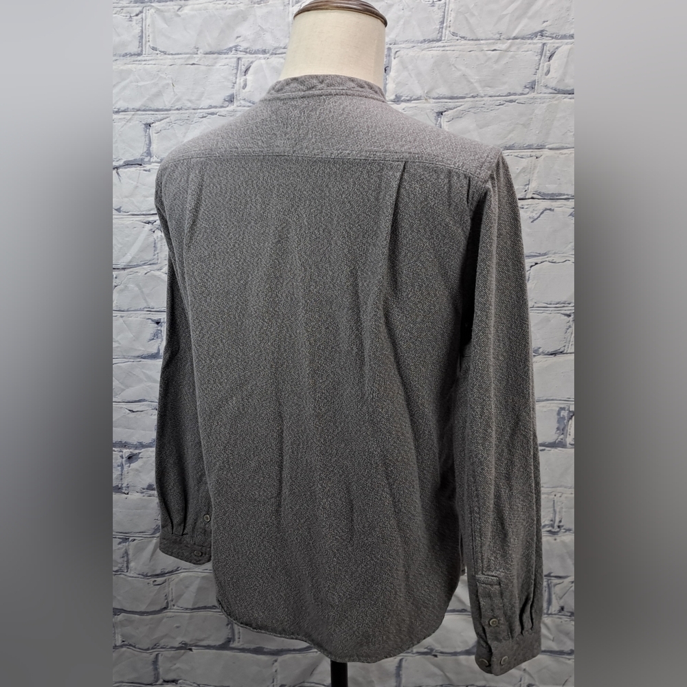 Wings + Horns Men's Button Down Shirt Mandarin Collar Gray Medium - Picture 10 of 16